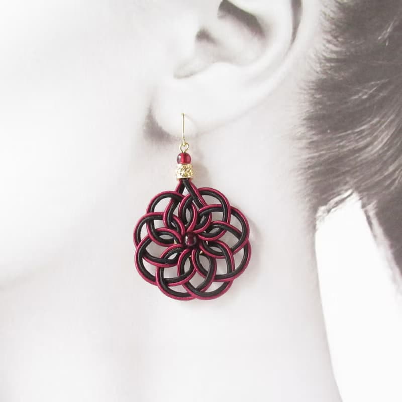 雙顆石榴石 手作水引耳環 曼荼羅結
