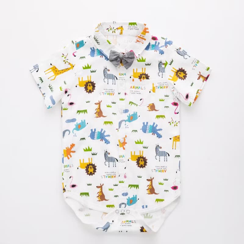 //生日派對.花童禮服//Louis系列動物園包屁衣黑格短褲組