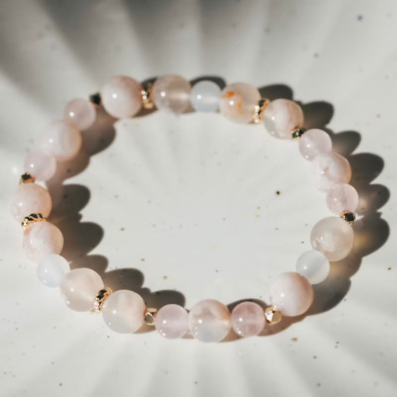 天然水晶手鍊/Vega。櫻花瑪瑙 白瑪瑙 粉水晶 自信 桃花 手鍊