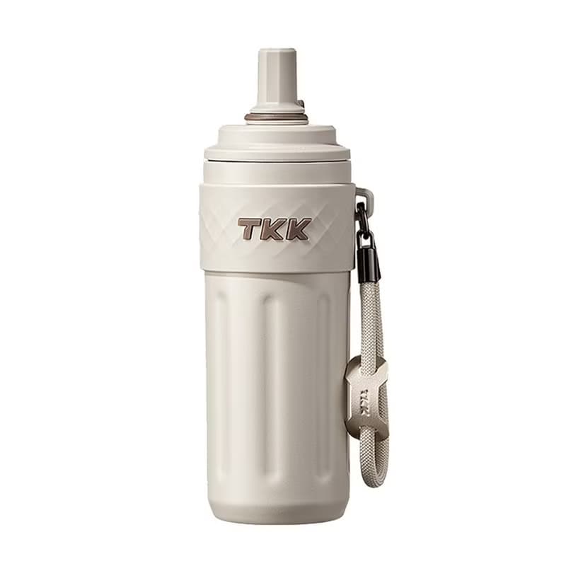 【TKK】律動吸管杯 316不鏽鋼x陶瓷噴塗 保溫運動水壺500ML沙丘咖