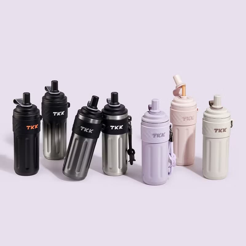 【TKK】律動吸管杯 316不鏽鋼x陶瓷噴塗 保溫運動水壺500ML沙丘咖