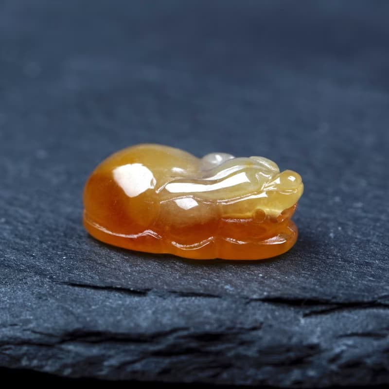 蜜糖黃翡翡翠精雕龍龜戒面 | 天然緬甸玉翡翠A貨 | 送禮