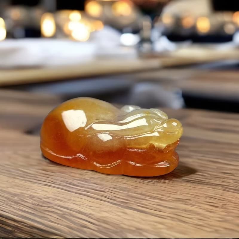 蜜糖黃翡翡翠精雕龍龜戒面 | 天然緬甸玉翡翠A貨 | 送禮