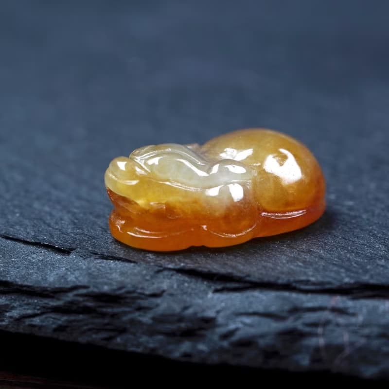 蜜糖黃翡翡翠精雕龍龜戒面 | 天然緬甸玉翡翠A貨 | 送禮
