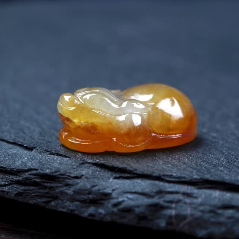 蜜糖黃翡翡翠精雕龍龜戒面 | 天然緬甸玉翡翠A貨 | 送禮