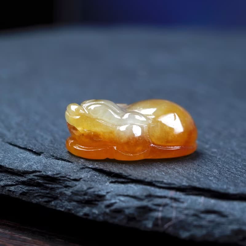 蜜糖黃翡翡翠精雕龍龜戒面 | 天然緬甸玉翡翠A貨 | 送禮