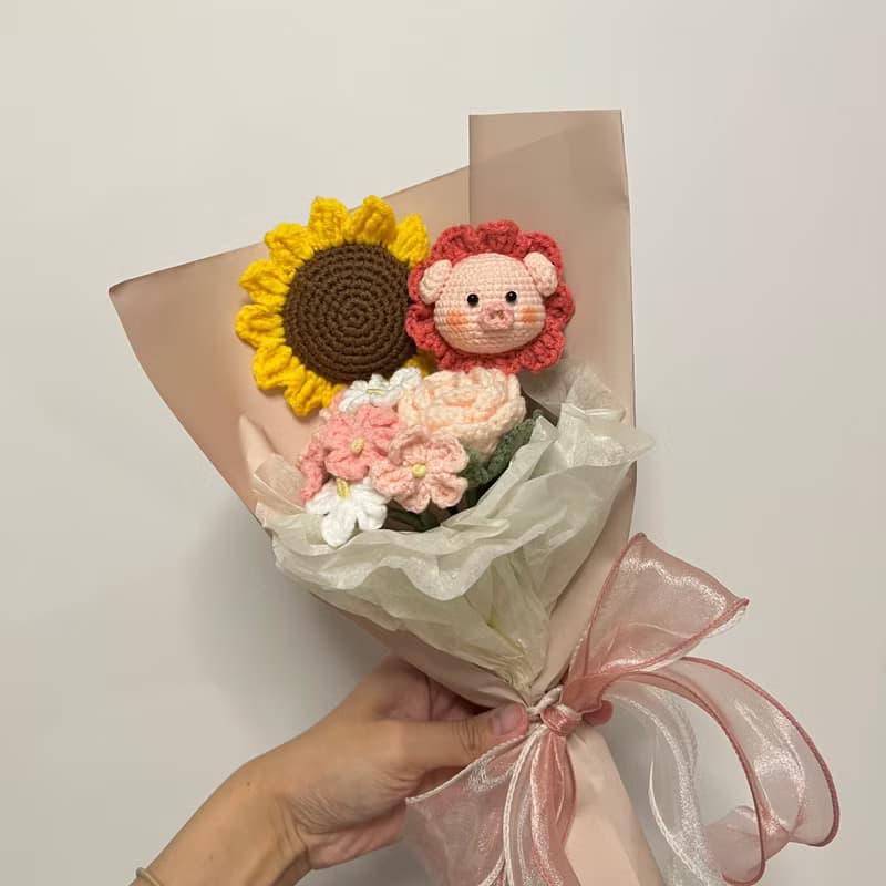 鈎針編織豬豬花束
