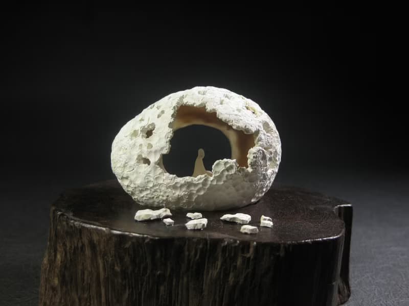 雕件 空 白皮黃玉髓/小洞窟中靜靜欣賞光與水的景致