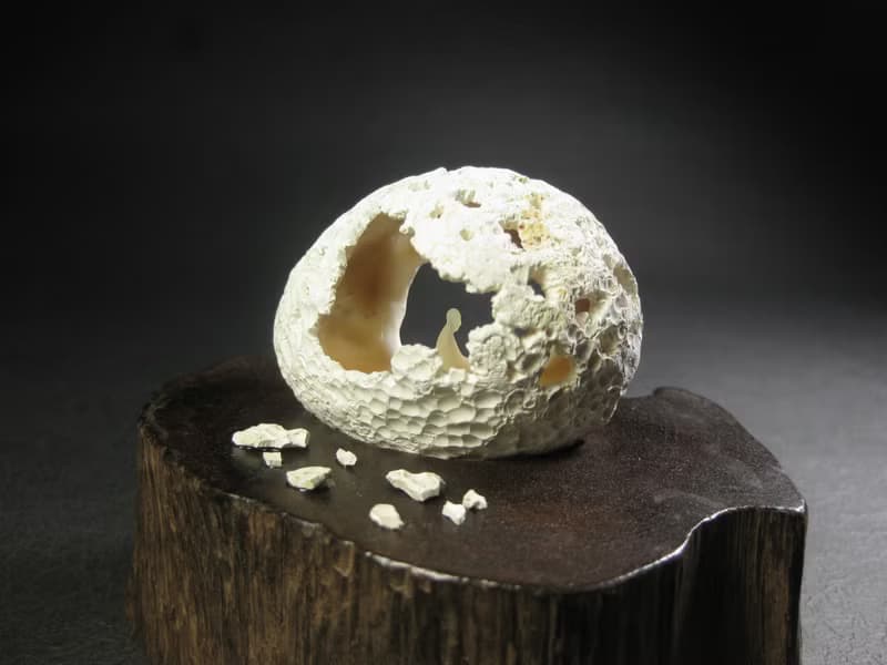 雕件 空 白皮黃玉髓/小洞窟中靜靜欣賞光與水的景致