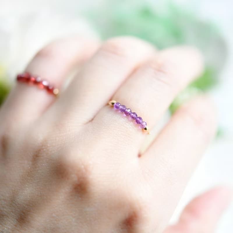 愛の守護石アメジストのチェーンリング ピンキーリング 1本 2月誕生石