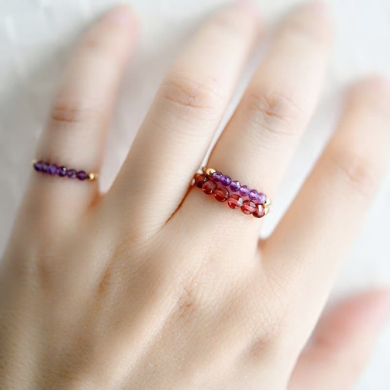 愛の守護石アメジストのチェーンリング ピンキーリング 1本 2月誕生石