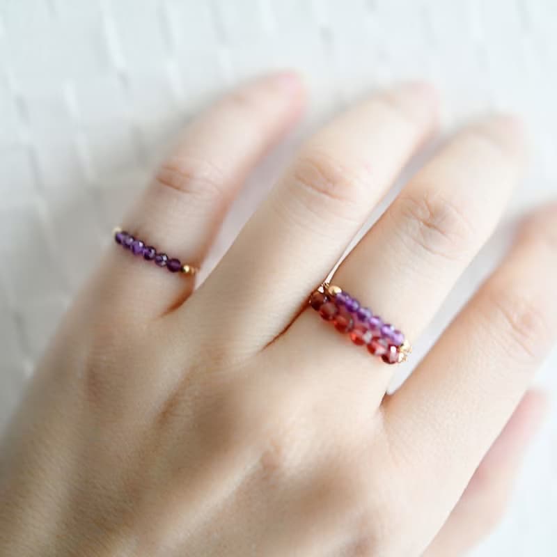 愛の守護石アメジストのチェーンリング ピンキーリング 1本 2月誕生石