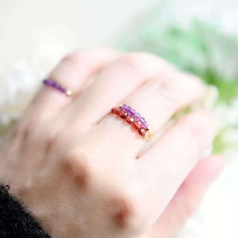 愛の守護石アメジストのチェーンリング ピンキーリング 1本 2月誕生石