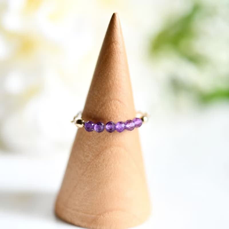 愛の守護石アメジストのチェーンリング ピンキーリング 1本 2月誕生石