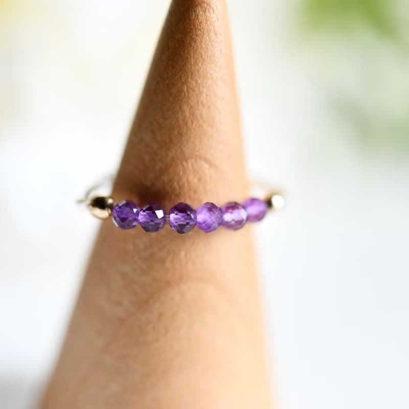 愛の守護石アメジストのチェーンリング ピンキーリング 1本 2月誕生石