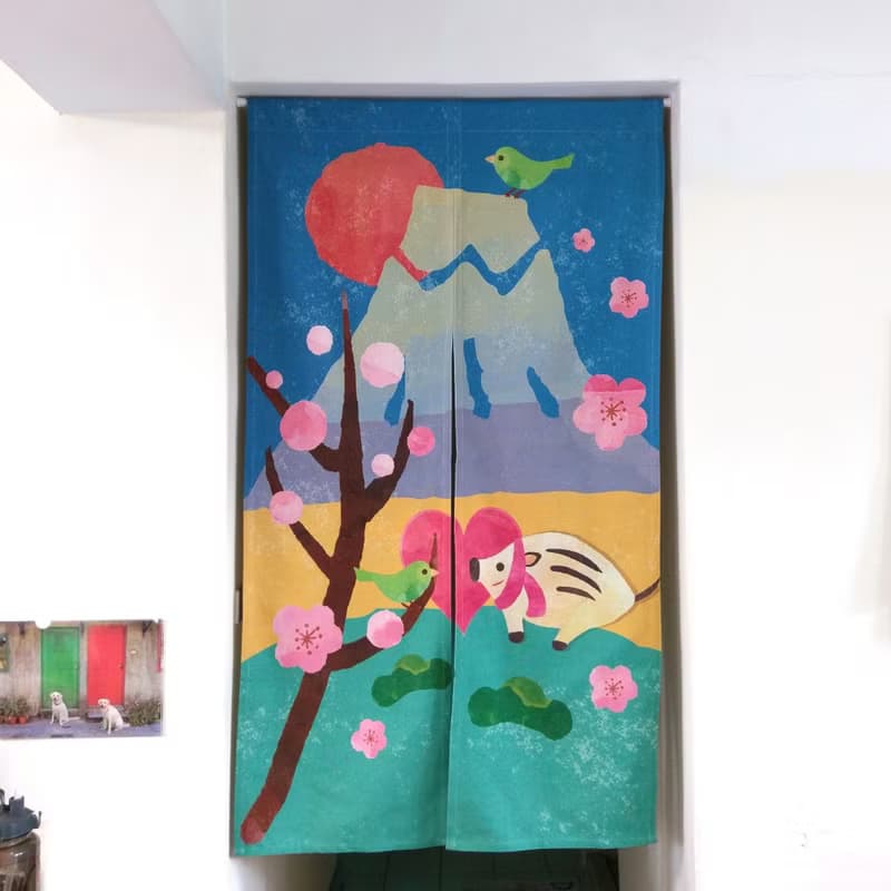 門簾 窗簾 豬 富士山