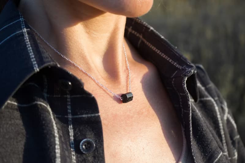 Raw Black Tourmaline Necklace, 925 Silver,  Christmas gift, Scorpio stone