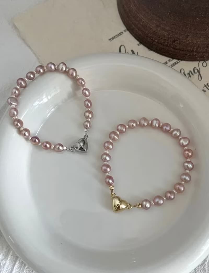 YuanPearl天然紫粉珍珠手鏈設計款銀手鏈baroauepearl
