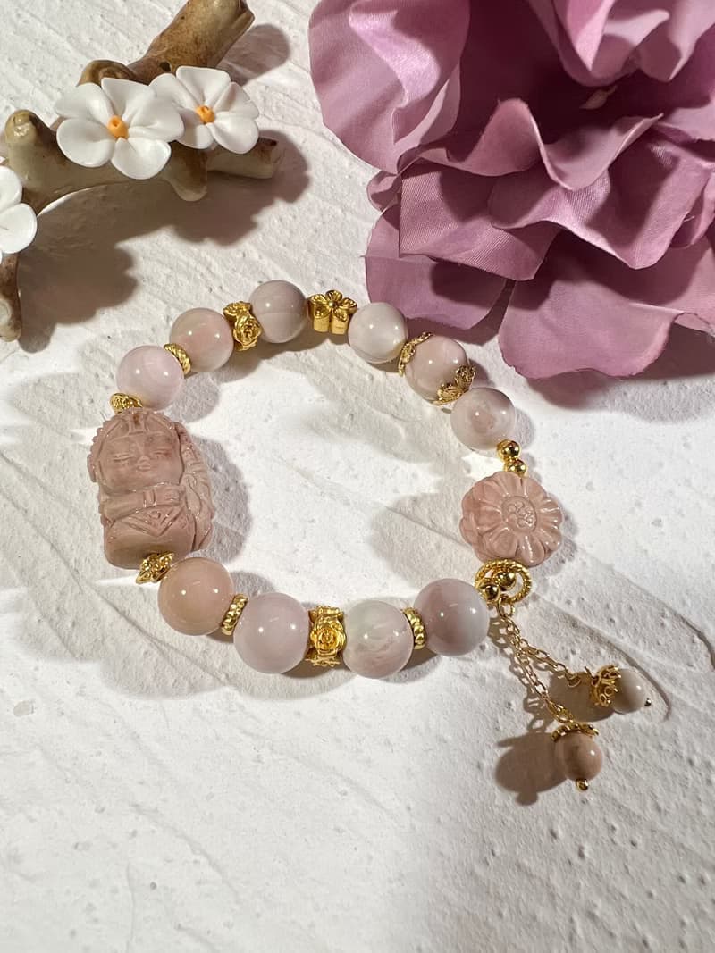 阿拉善瑪瑙 嫩粉手珠手鍊女財神扎基拉姆-已結緣 可訂購同款色系