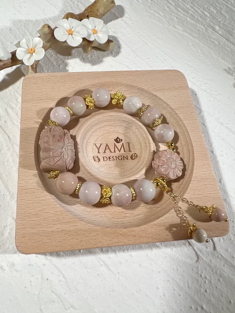 阿拉善瑪瑙 嫩粉手珠手鍊女財神扎基拉姆-已結緣 可訂購同款色系