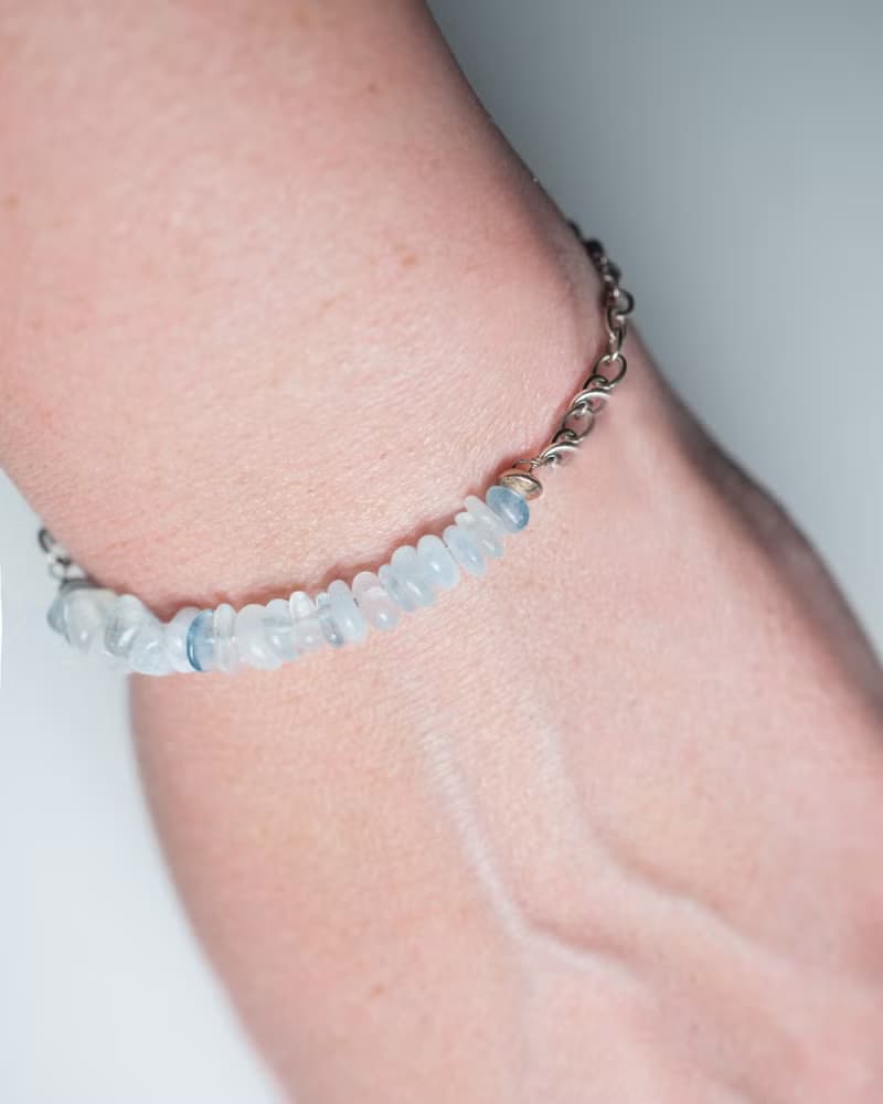 Raw Aquamarine bracelet, 925 silver, Pisces Crystal, Aquarius birthstone