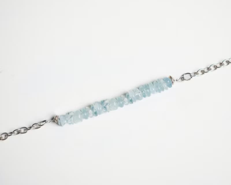 Raw Aquamarine bracelet, 925 silver, Pisces Crystal, Aquarius birthstone