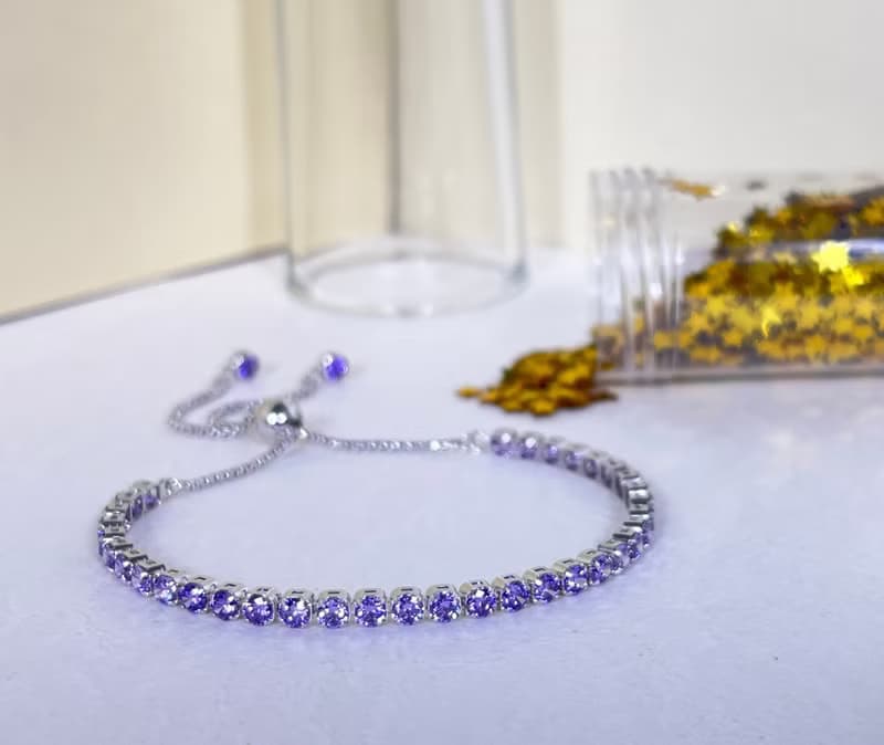 BOLO Chain Amethyst 3MM Silver 25cm  Bracelet