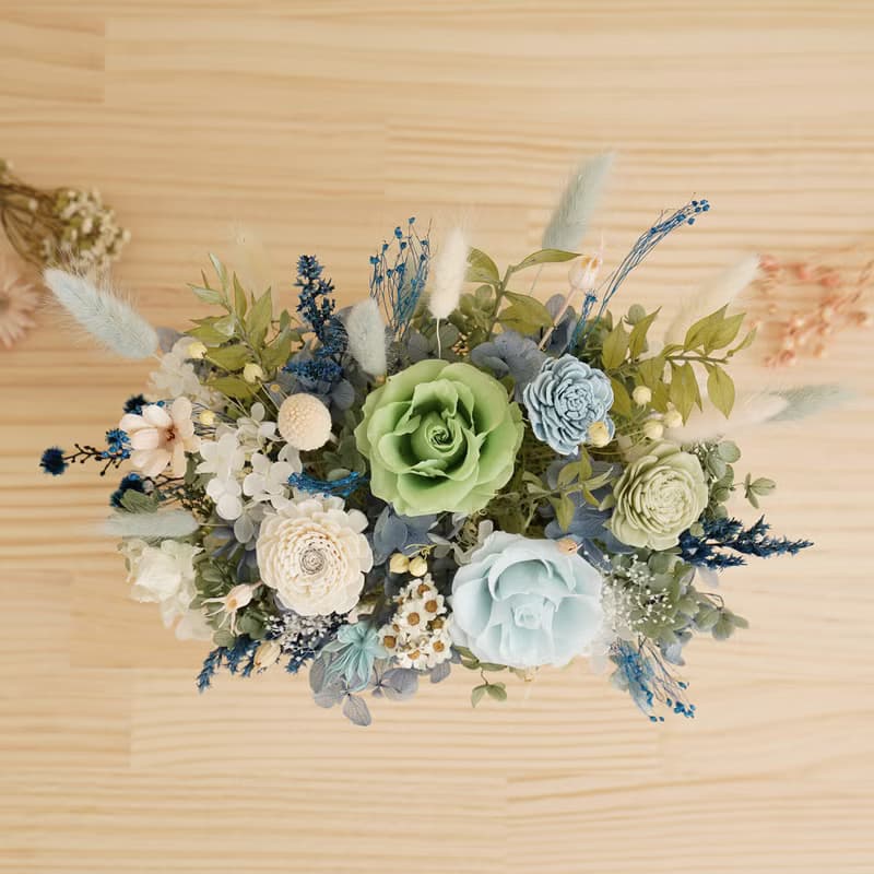 淺藍色天藍色-寧靜湖畔-乾燥花盆栽-開幕盆栽-喬遷禮物