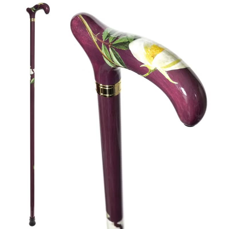 デコパージュステッキ・野薔薇 -Wild Rose-　天然木製一本杖