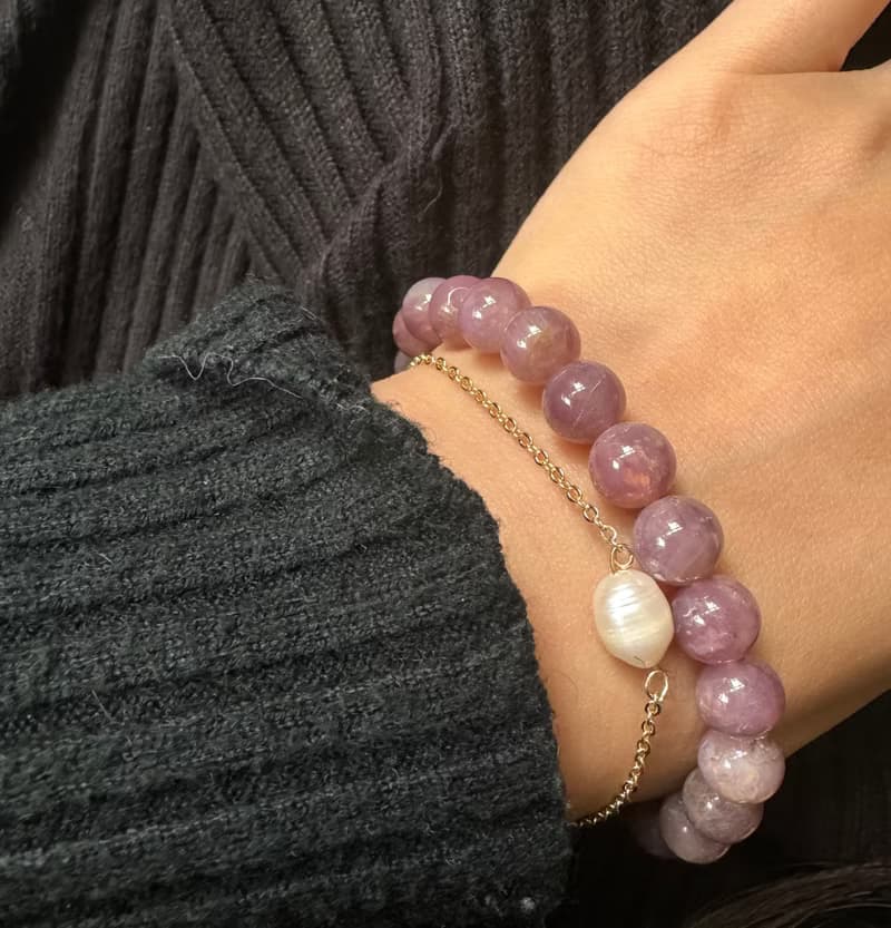 曖。桃花 人緣 紫馬粉 粉晶 手鍊。女巫彩寶