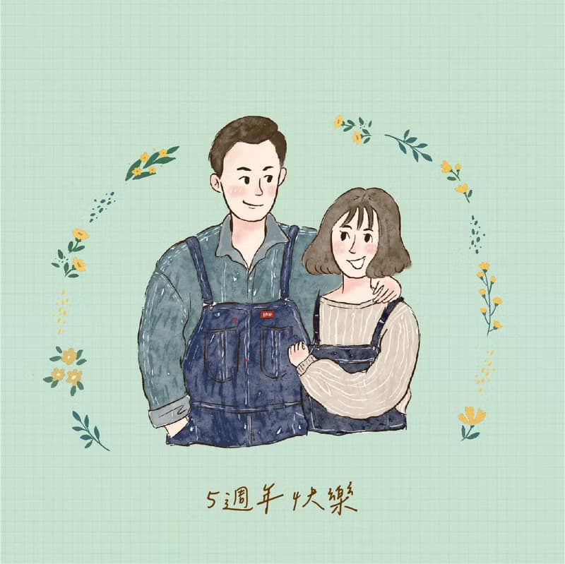 【數位】生活似顏繪【湖水綠底圖/電子檔】
