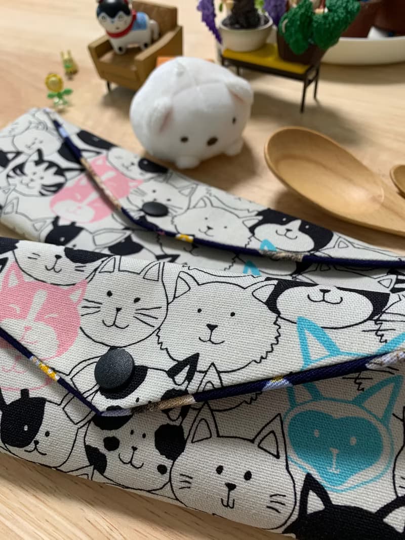 文青風環保純棉筷袋 喵喵大頭貼 質感原胚 超萌 日本 潮物 收納