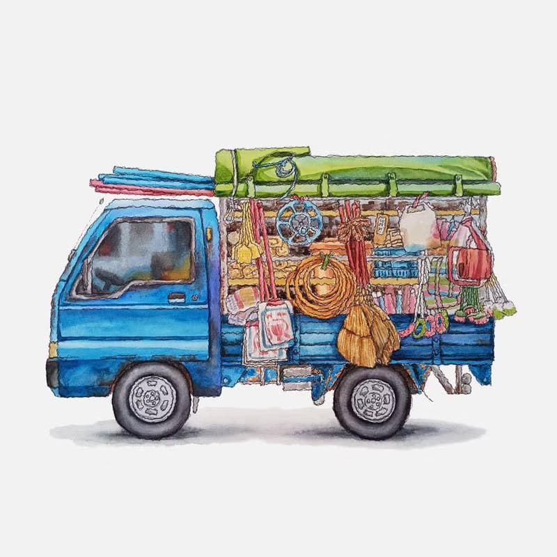 台灣感性-復古海報-移動雜貨貨車-藝術微噴/掛畫/複製畫