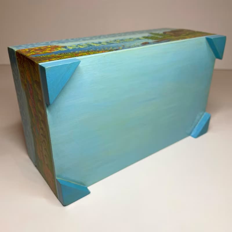 Box Autumn Season, storage wooden interior decor, nature painting, home office