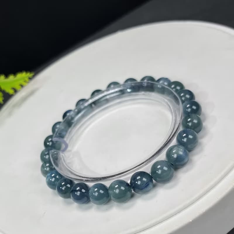 高品質綠藍晶石手串8mm冰透貓眼藍晶石手錬單圈疊戴藍綠手珠女款