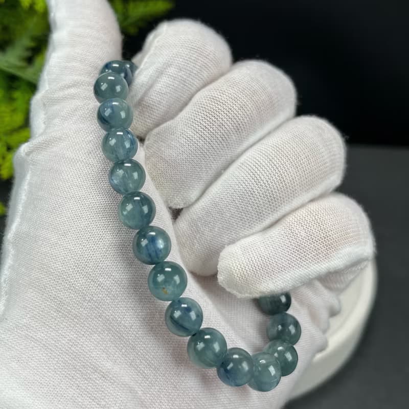 高品質綠藍晶石手串8mm冰透貓眼藍晶石手錬單圈疊戴藍綠手珠女款