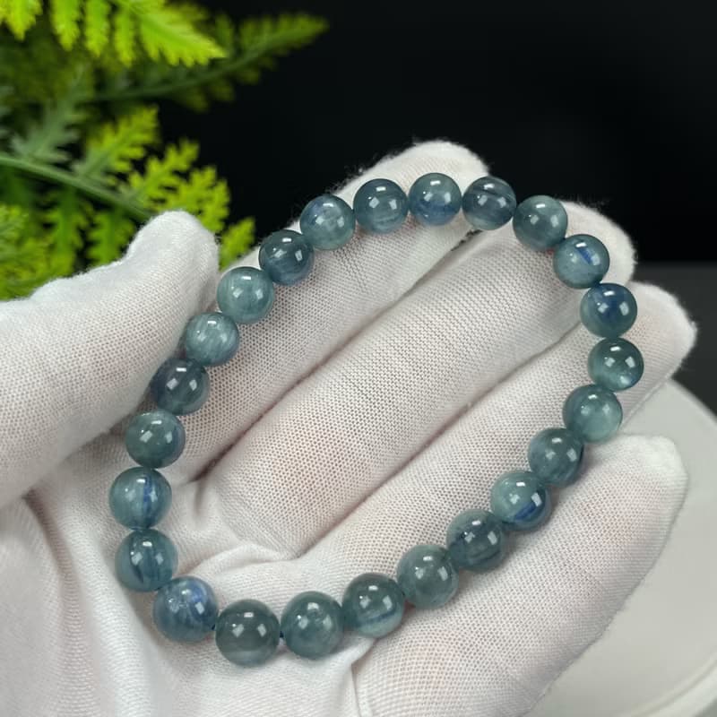 高品質綠藍晶石手串8mm冰透貓眼藍晶石手錬單圈疊戴藍綠手珠女款