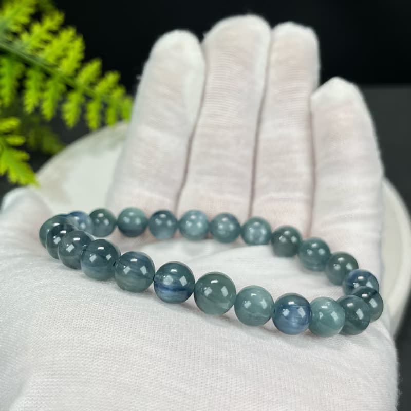 高品質綠藍晶石手串8mm冰透貓眼藍晶石手錬單圈疊戴藍綠手珠女款
