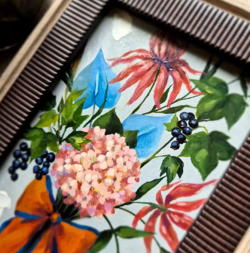 Small original cute bouquet of artwork hand painted oil painting framed _011