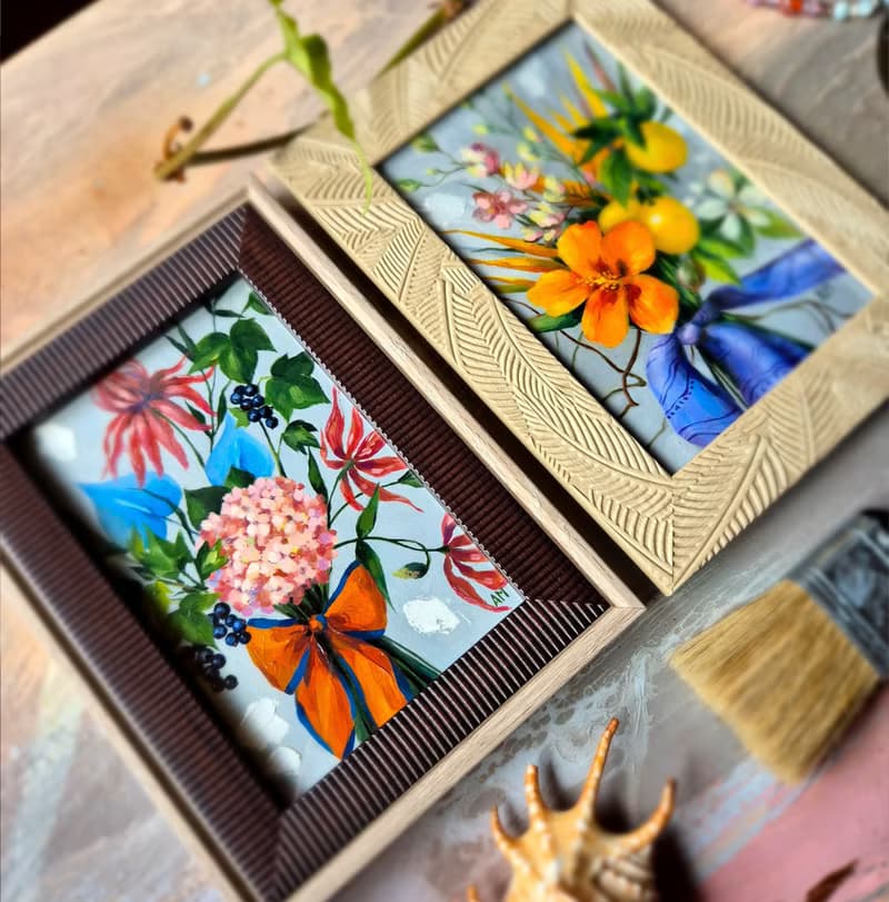 Small original cute bouquet of artwork hand painted oil painting framed _011