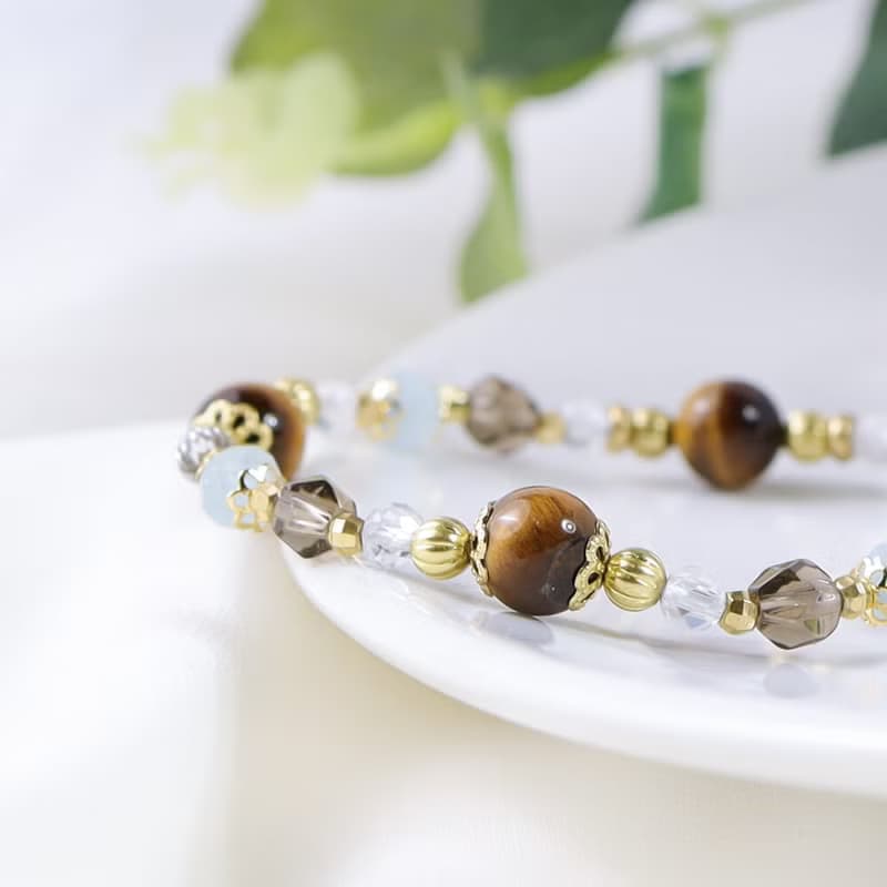 朝陽下的浪漫 | A122虎眼石海藍寶茶晶手鍊