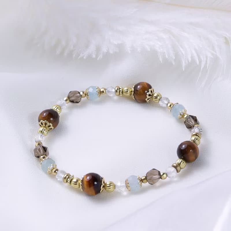 朝陽下的浪漫 | A122虎眼石海藍寶茶晶手鍊