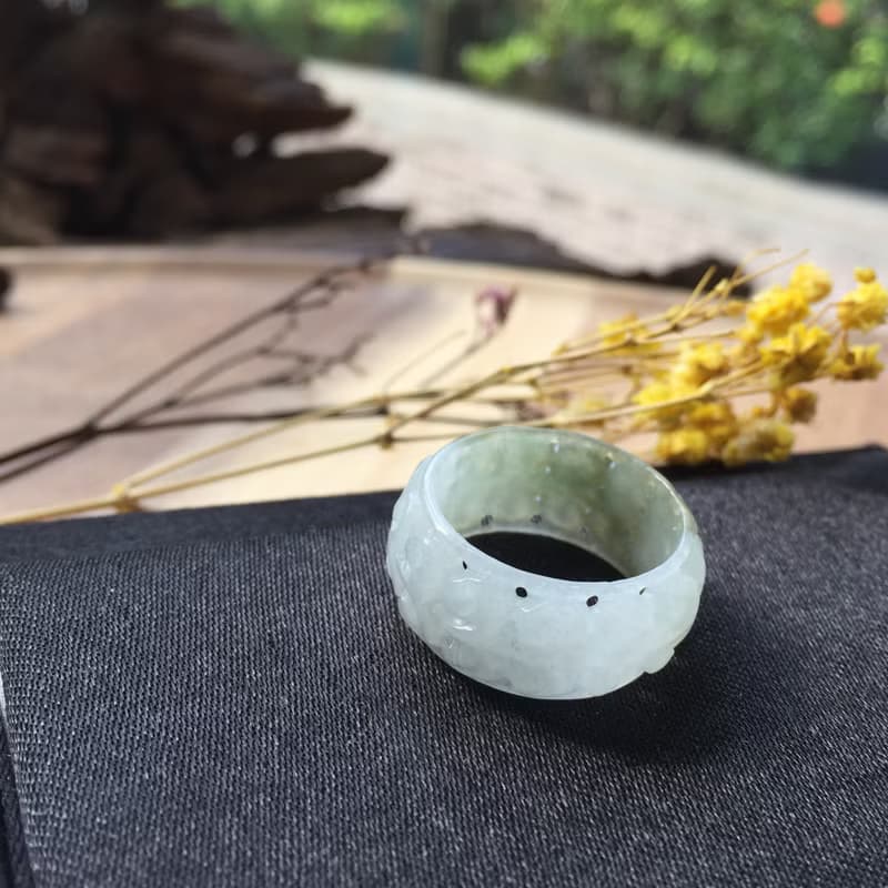 冰種翡翠雕花玉戒 | 國際14圍 | 天然緬甸A貨翡翠 | 送禮