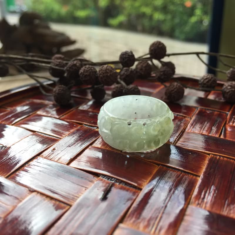 冰種翡翠雕花玉戒 | 國際14圍 | 天然緬甸A貨翡翠 | 送禮