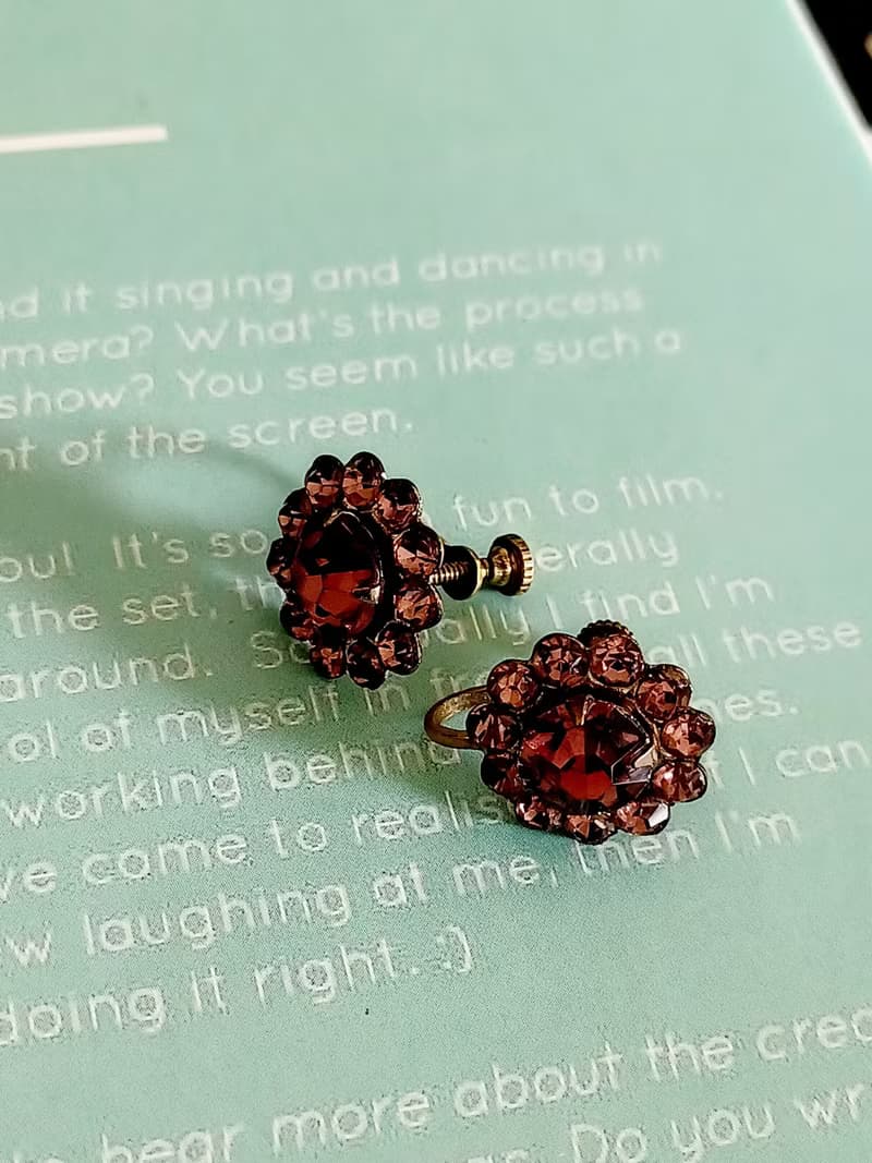 vintage jewelry  古董紫色萊茵太陽花 夾式耳環