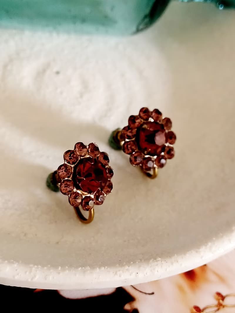 vintage jewelry  古董紫色萊茵太陽花 夾式耳環