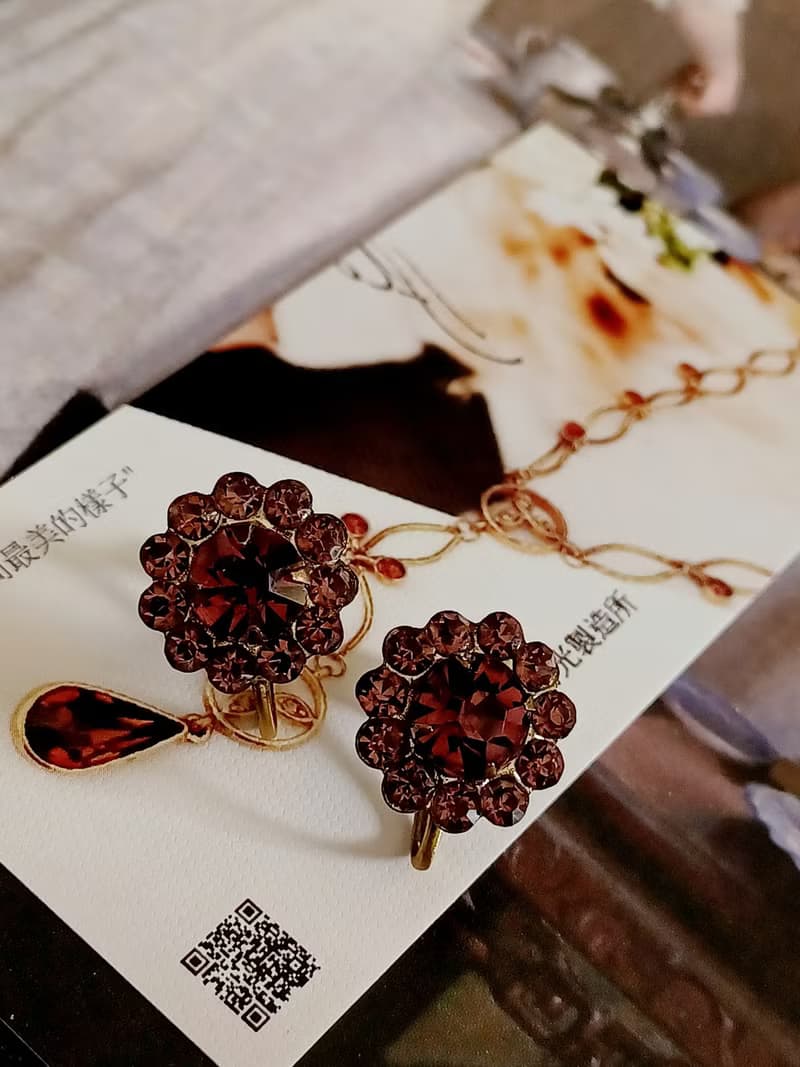 vintage jewelry  古董紫色萊茵太陽花 夾式耳環
