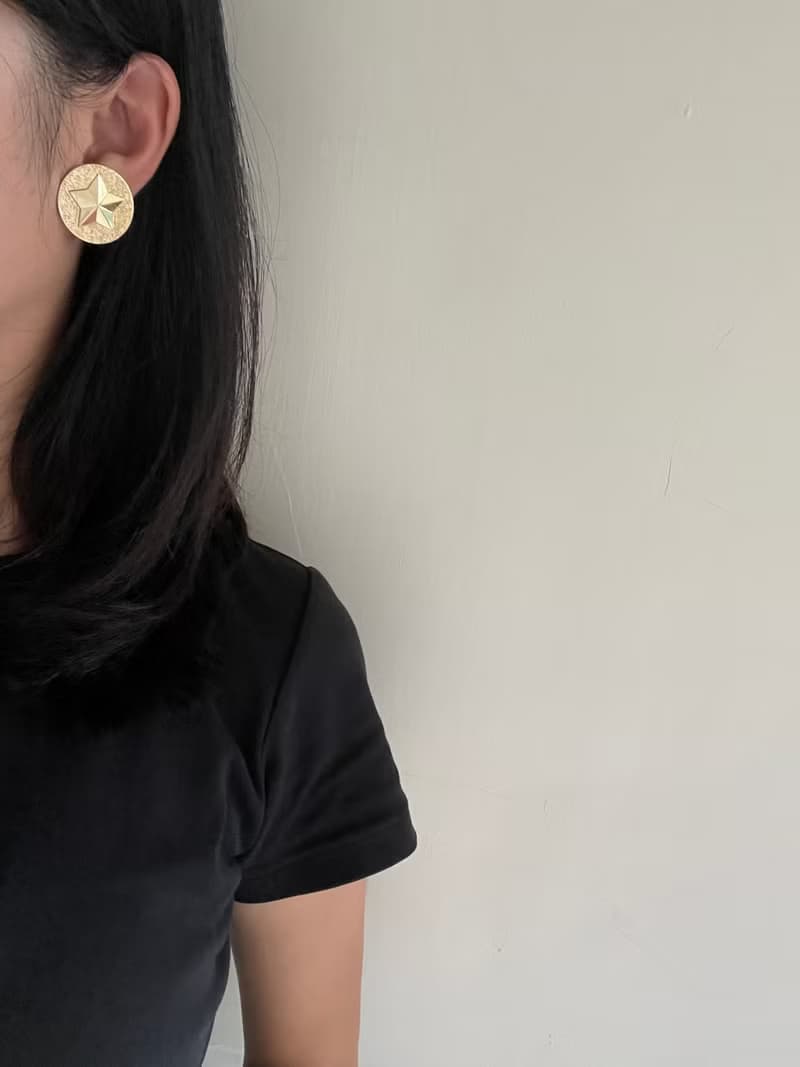 古董SARAH COV 金色星星圓形夾式耳環 C778