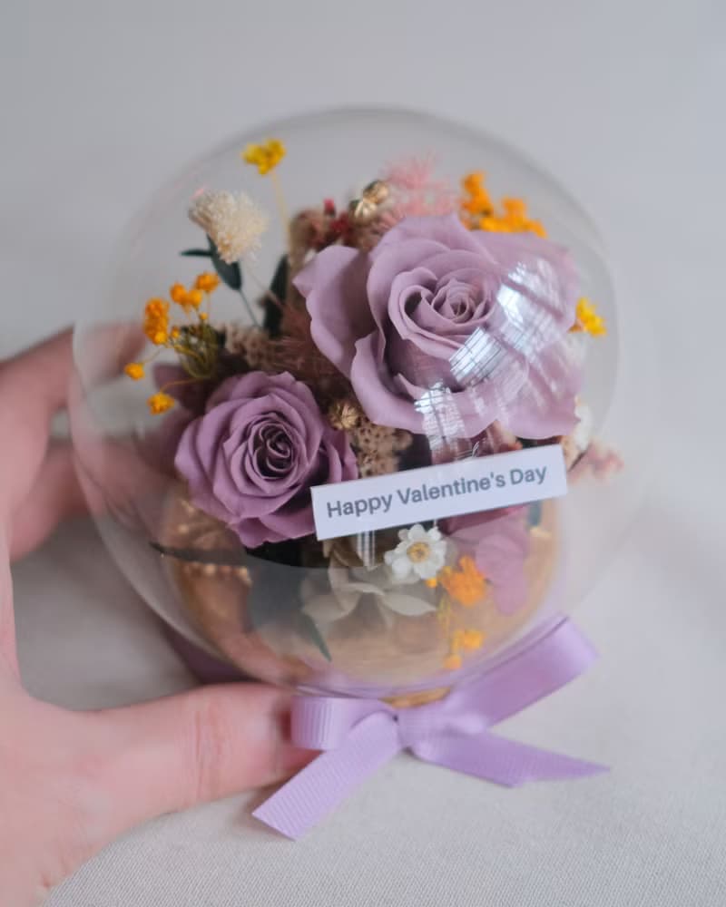 永生花/乾燥花圓球玻璃盅/薰衣草紫/生日禮物/刻字/