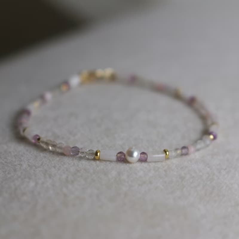 手鍊 粉紅澳寶 紫水晶 紫幽靈 天然石 - 相信自己 -